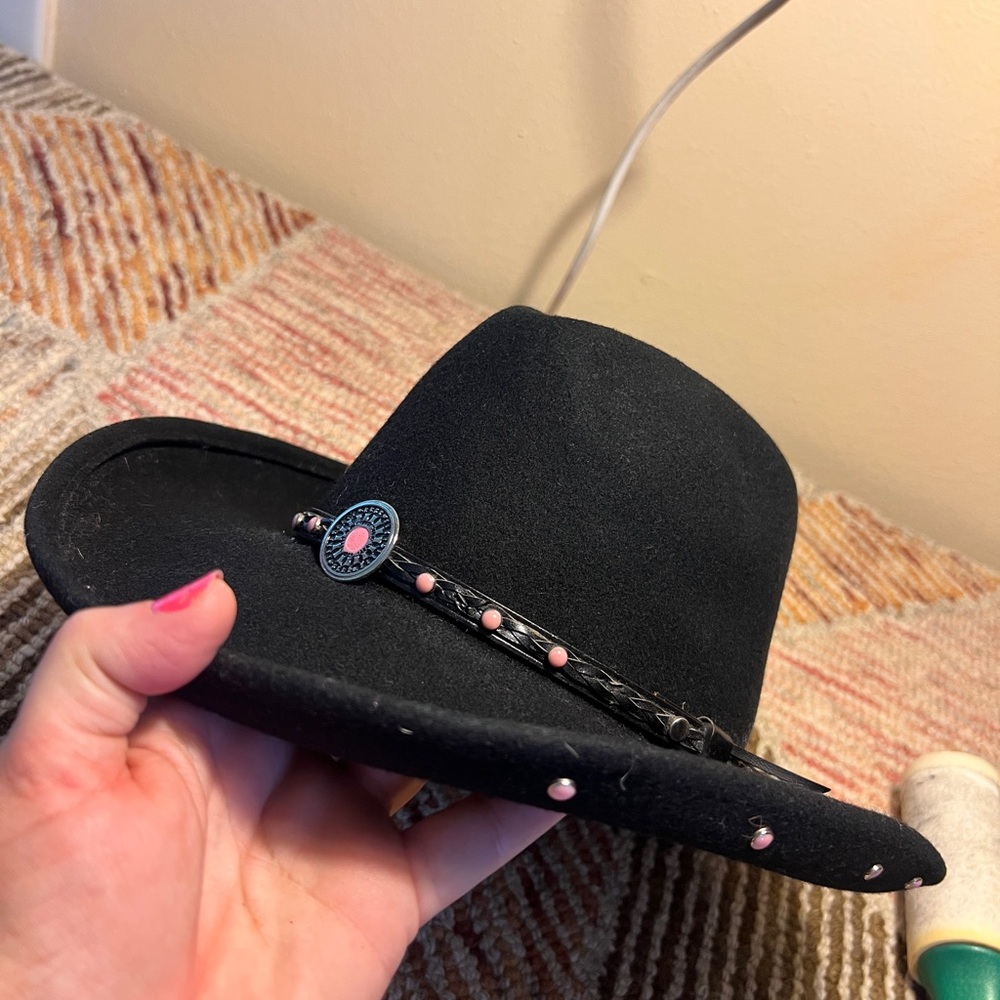 Elegant Black Hat with Pink Details